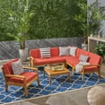thumbnail image 2 of GDF Studio Parma Outdoor Acacia Wood 6 Seater Sectional Sofa and Club Chair Set, Red, 2 of 12