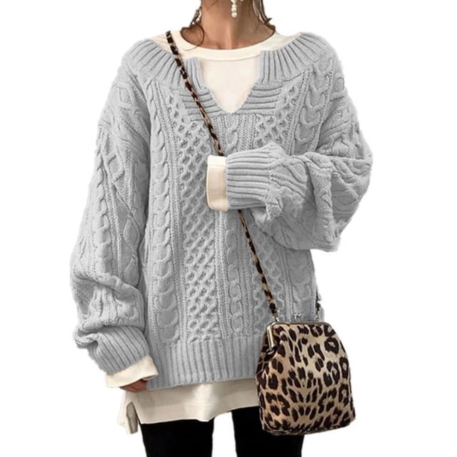Suéter europeo y americano Suéter de punto con patrón de cáñamo para mujer Suéter de punto casual Suéter
