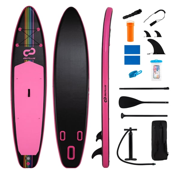 Costway 11’ Wide Inflatable Stand Up Paddle Board , Stable SUP for Adults and Youth Pink+Black