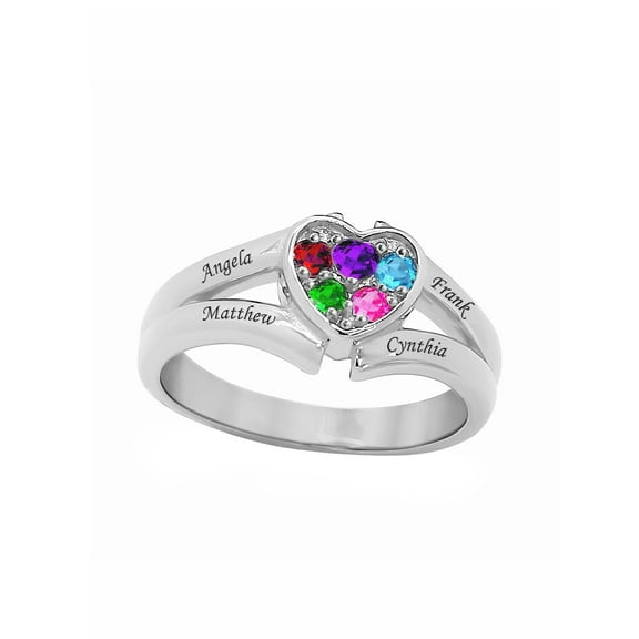 Personalized Laser Engraved Family Ring with Up to Five Birthstones