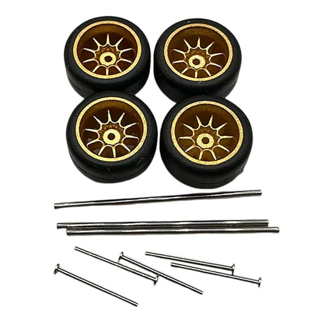 4x ruedas y neumáticos de coche RC accesorios de coche de aleación RC ruedas de vehículo neumático modificado para vehículos a escala 1:64 Estilo dorado Hugo