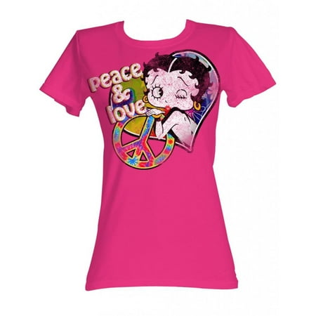 - American Classics Betty Boop PEACE & LOVE Hot Pink Juniors Female T-Shirt