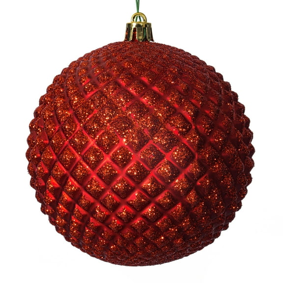 Vickerman 4" Red Durian Glitter Ball Ornament, 6 per Bag