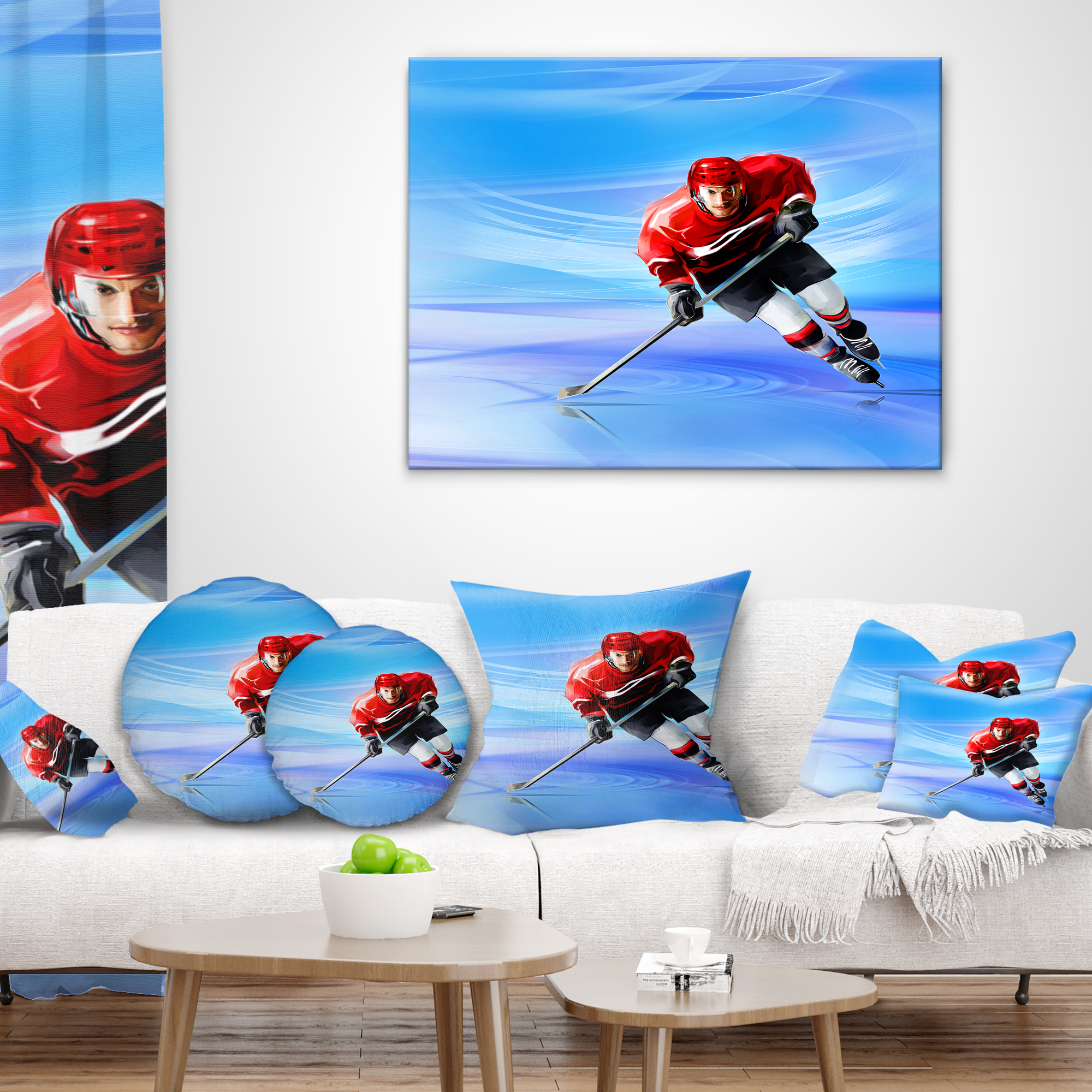 Designart Male Hokey Player - Abstract Portrait Throw Pillow - 18x18