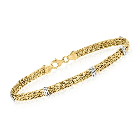 Ross-Simons 14kt Yellow Gold Wheat-Link Station Bracelet With Diamond Accents, Women's, Adult