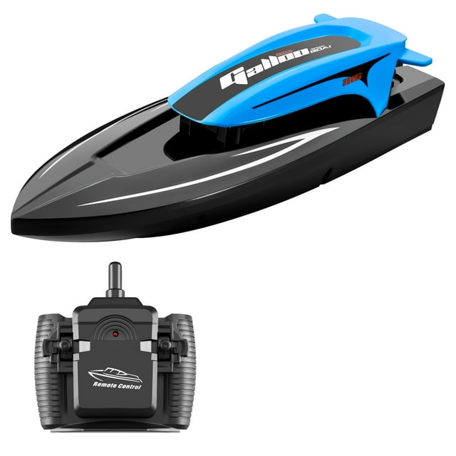 Blue High-Speed Remote Control Boat with LED Lights - 2.4GHz RC Racing Boat, 20km/h Top Speed, 60-80m Control Range, 15-18min Runtime, 3.7V 500mAh Battery, USB Charging, ABS Construction,