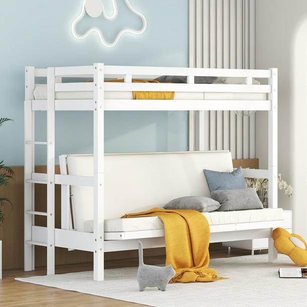 Bellemave Twin Over Full/Futon Bunk Beds, Wood Bunk Bed Frame can be
