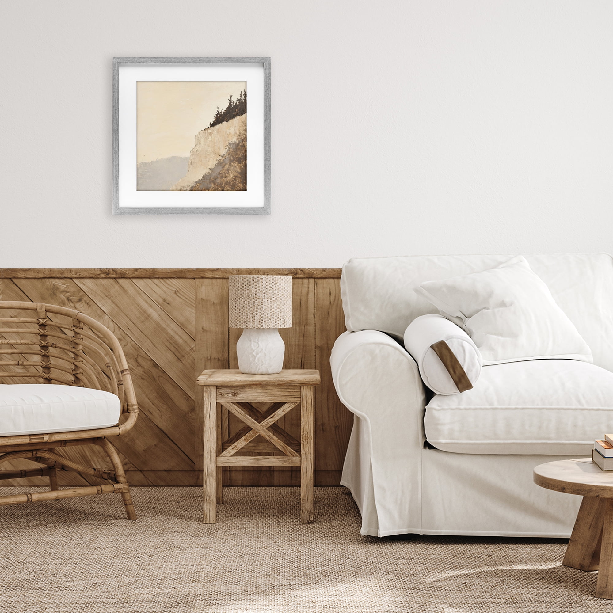 Stupell Industries Serene Cliffside Vista Gray Framed Print Under Glass, design by Petal Prints Design