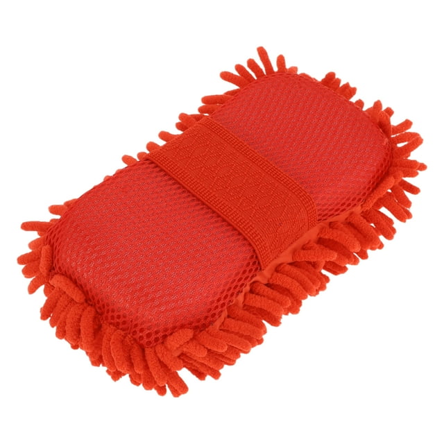 Guantes de lavado de coche universales de 1 Pc, esponja de limpieza de chenilla, cepillo suave y absorbente - Rojo