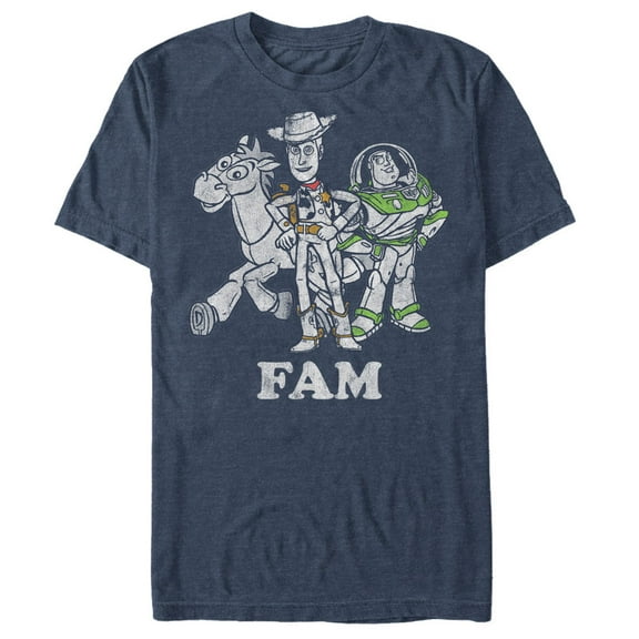 Men's Toy Story Buzz Lightyear and Woody Fam Graphic Tee Navy Blue Heather Medium