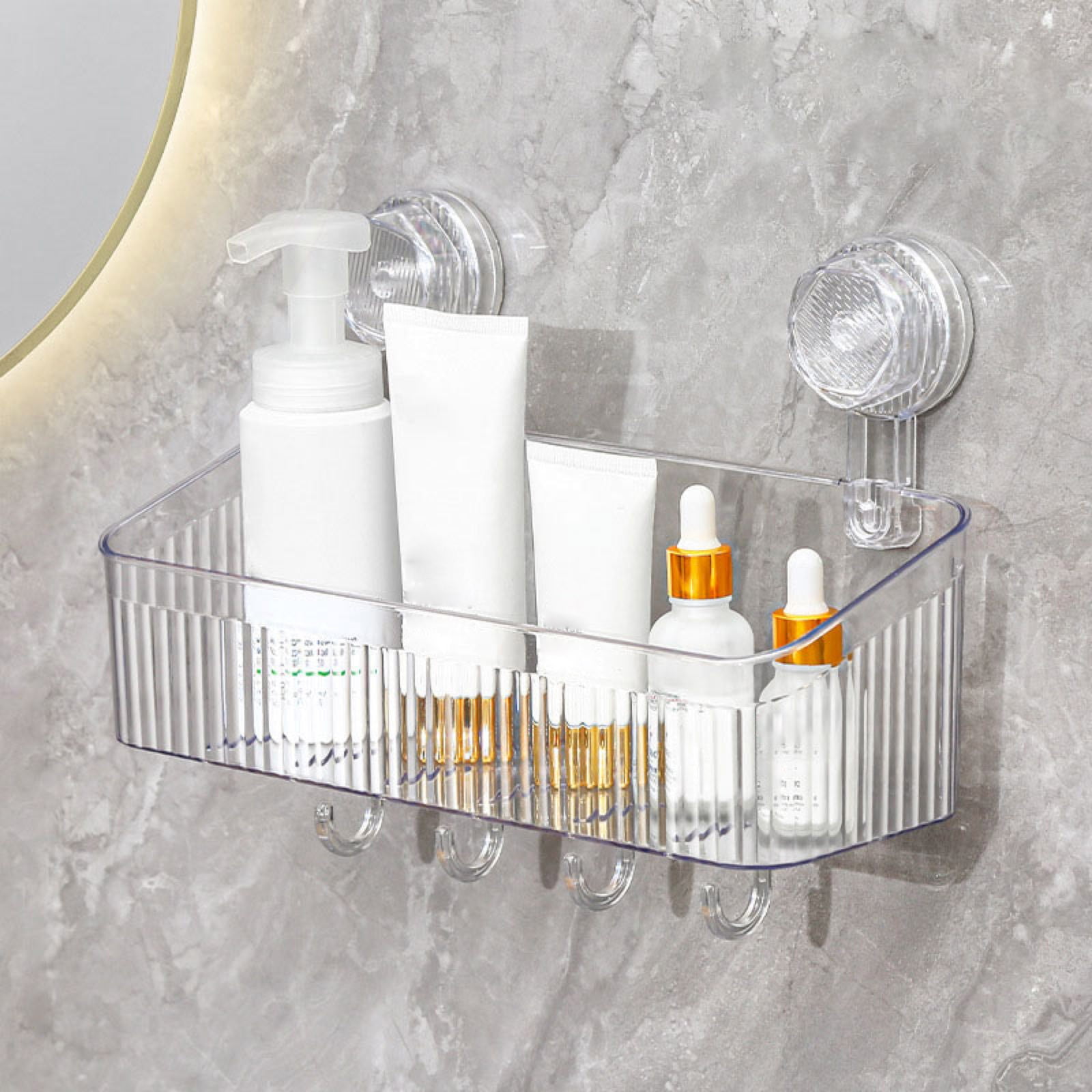 Giyblacko Clear Shower Caddy Suction Cup Plastic Shower Basket Organizer NO Drilling Removable Shower Shelf For Bathroom Storage & Kitchen One Second Installation Rustproof