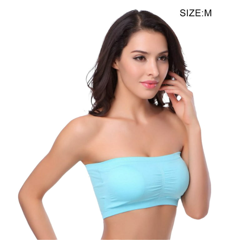 Jygee Wireless Bra Strapless Bras Bandeau Padded Seamless Underwear Simple  Color Lightweight Undergarment Off Shoulder Clothes Party blue 