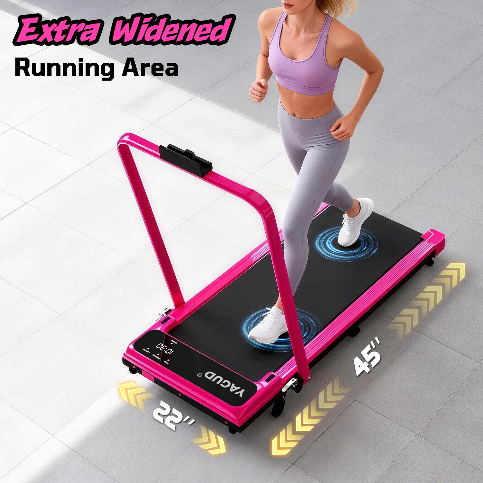 Yagud Walking Pad Treadmill with Handle Bar and Adjustable Incline, 3.8HP Portable Electric Treadmills with Wheels for Home, Home Treadmills with Incline, 0.5-3.8MPH, Bright Red