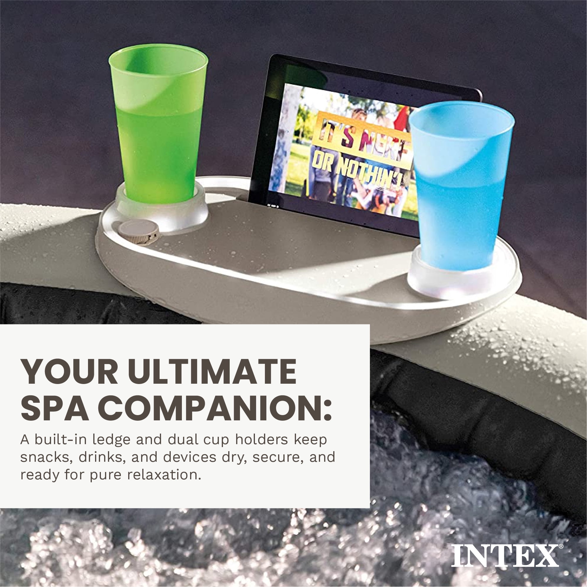 Intex 28520E Tablet Mobile Phone Spa Tray Accessory with LED Light Strip, White