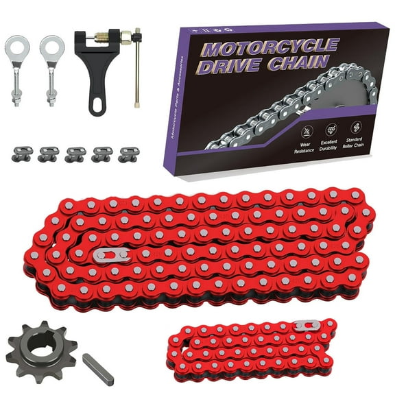 420 Chain 42 and 90 Links Kits Fit for Coleman Mini Bike BT200X CT200U CT200U-EX Baja Warrior Massimo MB200 MB165 196cc Predator 212cc 200cc 6.5hp Components Red with Mini Bike Sprocket 10T