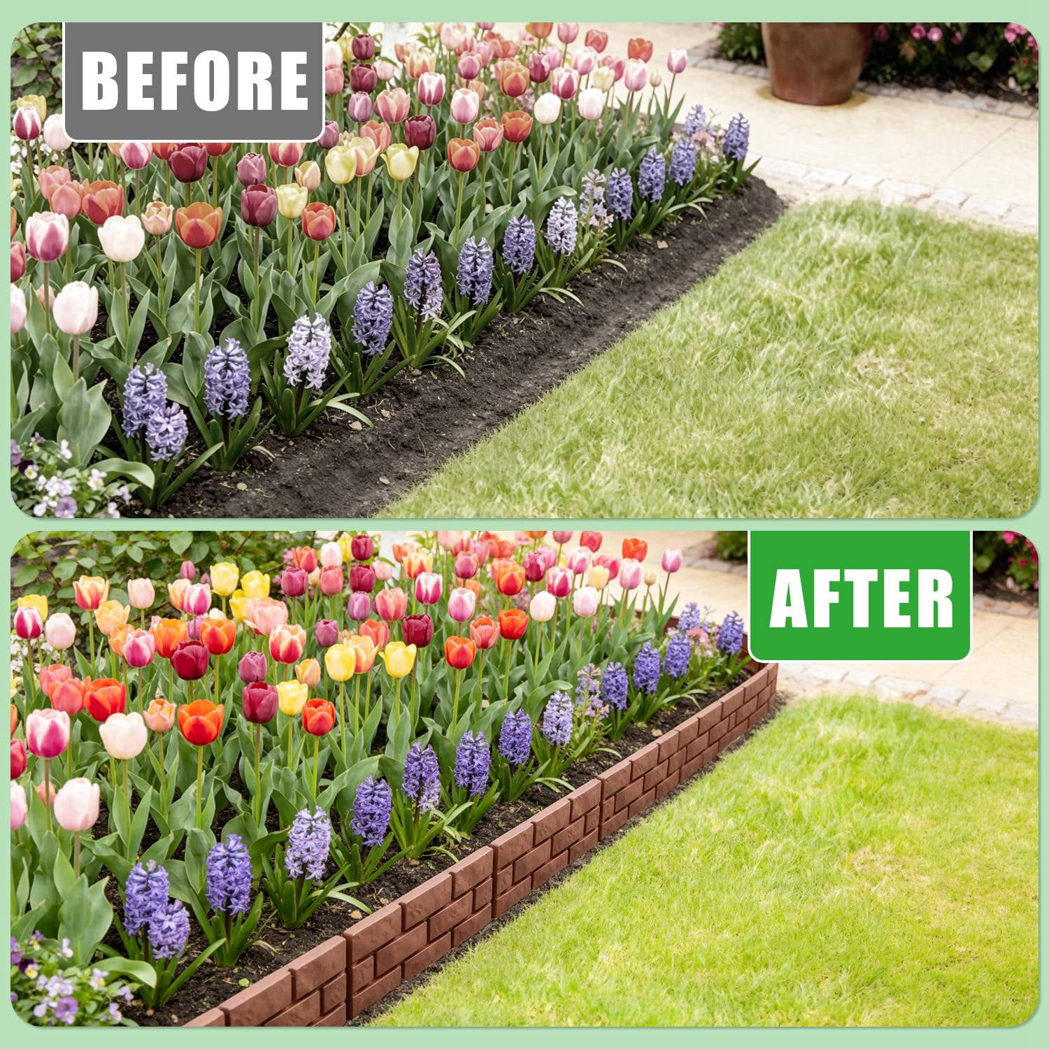12PCS Stone Effect Garden Edging Flexible Landscape Border Fence PP Weather Resistant Decorative Lawn Pathway Flower Bed Edging with Gloves