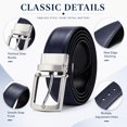 thumbnail image 7 of Men's Reversible Genuine Leather Belt, 1.38" Wide 2-in-1 Dress Belt with 360° Rotating Pin Buckle, Adjustable Business Casual Belt, Blue Brown Coffee, Sizes 33"-43" - TRISJEM, 7 of 7