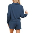 thumbnail image 3 of INSPIRE CHIC Women's Pajamas 2 Piece Lounge Sets Waffle Knit Matching Outfits Long Sleeve Top and Shorts with Pockets XL Blue, 3 of 5