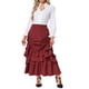 thumbnail image 2 of Falda Vintag con Volantes y Cuerdas Fruncidas INSPIRE CHIC para Mujeres, Falda Cupcake L Color Rojo Vino, 2 of 6