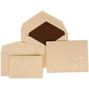 JAM Paper Wedding Invitation Combo Sets, 1 Small & 1 Large, Ivory Card with Brown Lined Envelope and Entwined Hearts, 150/pack