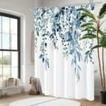 thumbnail image 2 of Extra Long Shower Curtain 72 x 84, Blue Floral Shower Curtain for Bathroom, Watercolor Plant Eucalyptus Leaves Fabric Shower Curtain Set with Hooks, 2 of 6