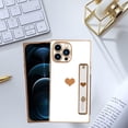 thumbnail image 6 of Compatible with iPhone 12 Pro Max Case with Strap Women Girls, Cute Luxury Gold Heart Pattern, Soft TPU Shockproof Loop Plating Protective Square Case Cover for iPhone 12 Pro Max 6.7 in-White, 6 of 6
