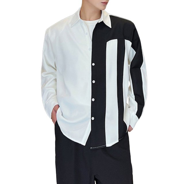 Afdoent Shirts For Men 2025 Spring Autumn New Trend Fashion Personality Color Block Asymmetrical Shirt Classic