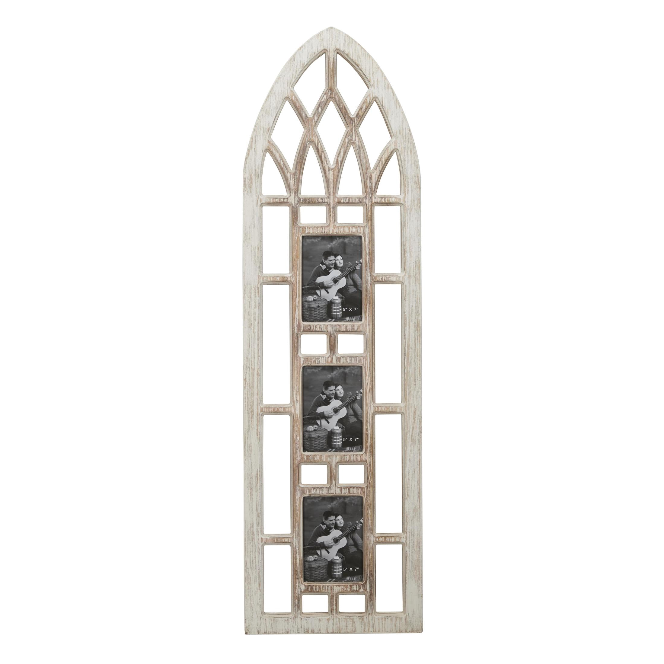 DecMode 3-Opening 5" x 7" Slim Arched Window Inspired Light Brown People Wall Photo Frame
