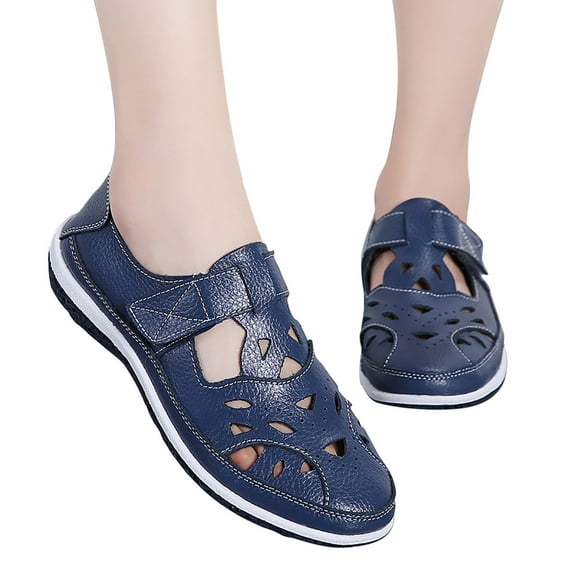 Itsun Womens Dress Shoes, Women's Flats Classic Fancy Leather Dress Shoes, Hollowed Out Casual Shoes, Comfort Lightweight Soft Slip On Flats Shoes Dark Blue