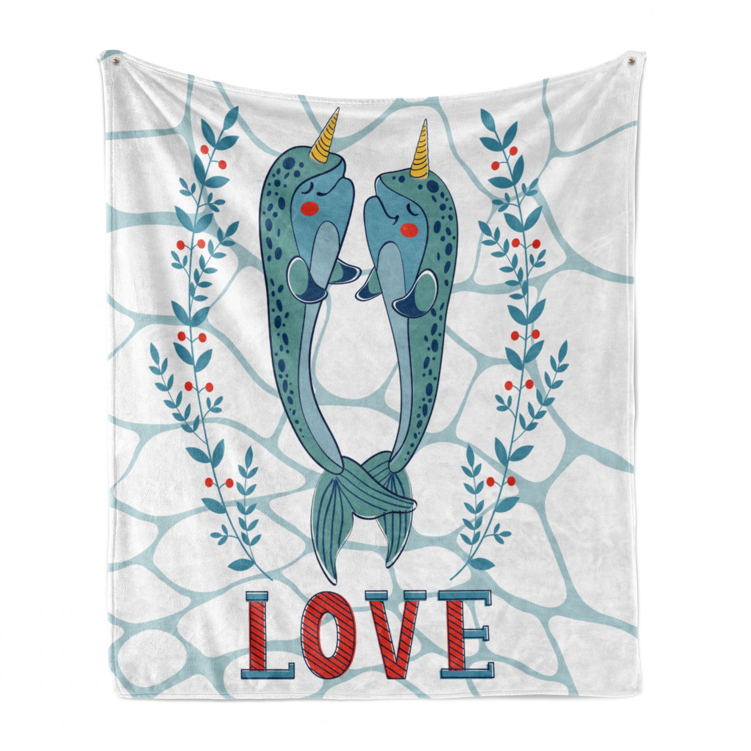 HD DESIGNS VALENTINES' NARWHALE NARWHAL UNICORN WHALE PLUSH THROW BLANKET 50X60! 