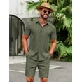 thumbnail image 2 of COOFANDY Men Cuban Sets Outfits 2 Piece Short Sleeve Cuban Shirts Guayabera Linen Suit, 2 of 6