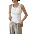 thumbnail image 1 of tarylea Women's Tank Tops Ribbed Knit Crew Neck Tops Button Front Sim Fitting Cami Athletic Sports Workout Tops, 1 of 8