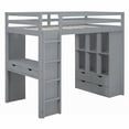 thumbnail image 5 of Full Size Plywood+MDF Loft Bed Frame with Shelves, Desk & LED Light, Gray for Bedroom, 5 of 26