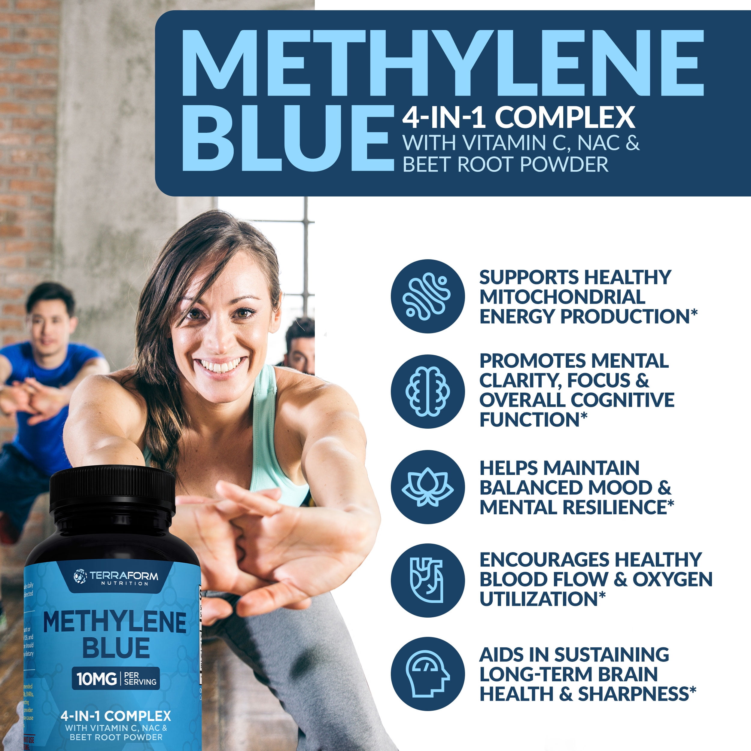 Methylene Blue Capsules 10mg – USP Pharmaceutical Grade Supplement with Vitamin C, NAC & Beet Root - Easy Alternative to Methylene Blue Drops or Solution - 60 Servings