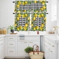 thumbnail image 3 of Summer Lemon Kitchen Curtains Valances and Tiers Set of 3 Watercolor White Floral Flower Farmhouse Black White Plaid Tier Curtains and Valance with Rod Pocket for Small Windows, 27.5"x24", 3 of 9