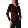 thumbnail image 4 of INSPIRE CHIC Women's Cowl Neck Long Sleeves Fitted Layering Top Soft T-Shirt XS Coffee Brown, 4 of 6