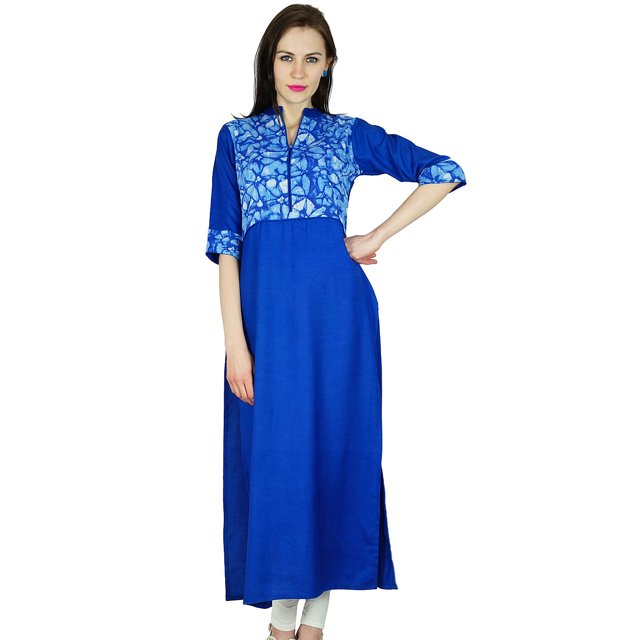 Bimba Femme Longue Kurta Kurti Ethnique Tunique Indienne Formelle Blouse à Manches 3/4