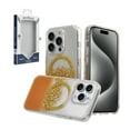 thumbnail image 3 of For Apple iPhone 15 Pro Transparent Clear Bling Glitter Magnetic Circle Compatible with MagSafe Charger Hybrid Slim TPU Cover ,Xpm Phone Case [ Gold / Orange ], 3 of 4