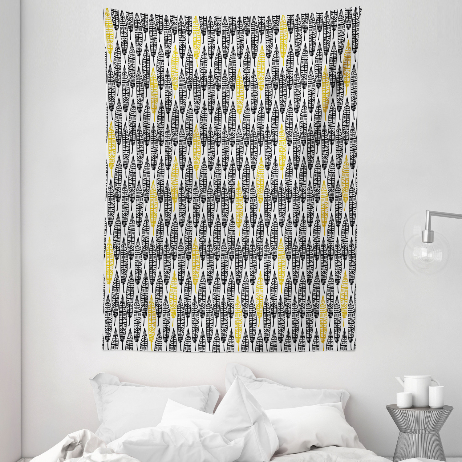 Feather Tapestry, Tribal Hand Drawn Repeating Pattern Ornate Feathers