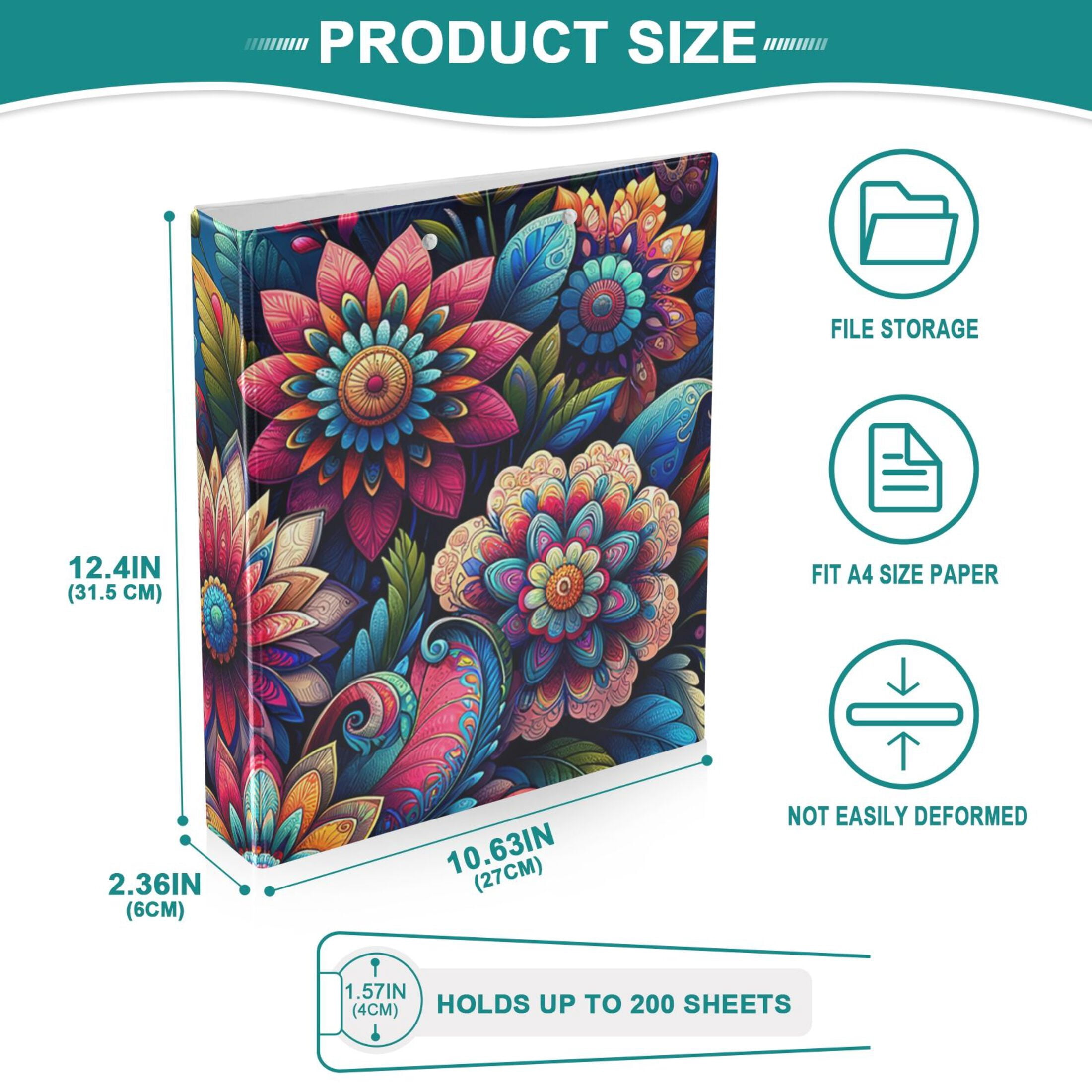 Paisley Flowers 3 Ring Binders 1.5 inch Hardcover File Folders with Interior Pockets A4 Size Organizer for School Office Hospital Set of 2