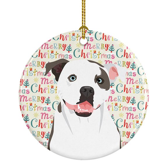 Pit Bull White #3 Christmas Ceramic Ornament 2.8 in x 2.8 in