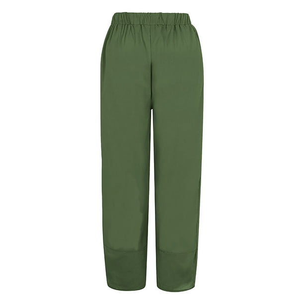 Women's Pants women Fashion Casual Printing Pocket Fold Loose Full Length  Pants Green L