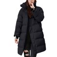 thumbnail image 2 of Women's Mid-Length Down Cotton Jacket, Knee-Length Thickened Winter Coat with Hood and Pockets,Warm Parka Style Outerwear,Fashion Longline Puffer Coat for Women,Trendy Oversized Winter Jacket Black L, 2 of 5
