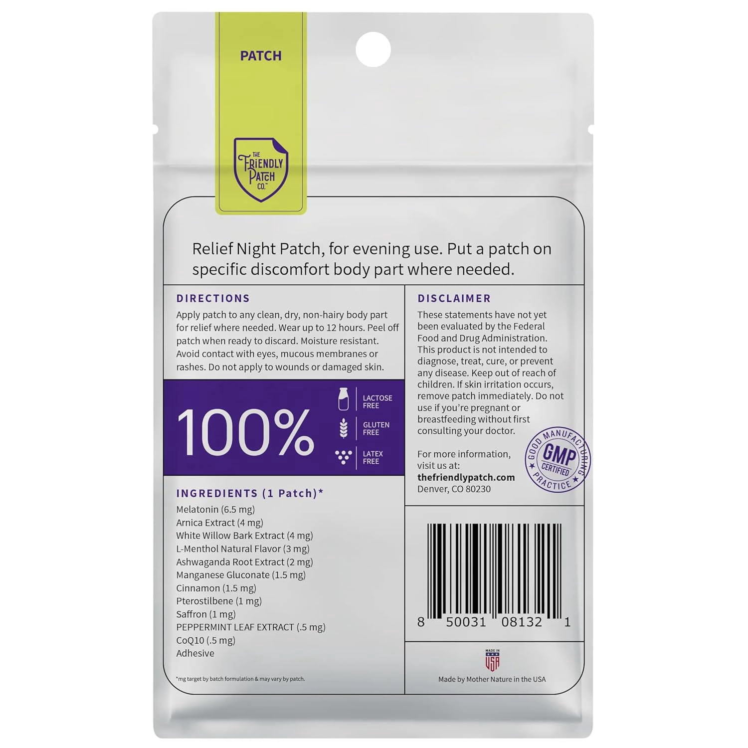 (2 pack) The Friendly Patch Relief Night, Pain Patches 8 Count, Arnica, Melatonin, Body Part that hurts, sleep Patches
