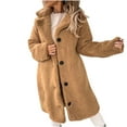 thumbnail image 2 of Xdegoge Women Winter Faux Fur Long Coats Lapel Long Sleeve Fuzzy Fleece Plush Button Down Sherpa Jackets Coat Fall Outerwear Casual Wool Blend Trench Coat Jacket Chamarras De Piel Para Mujer Brown S, 2 of 6