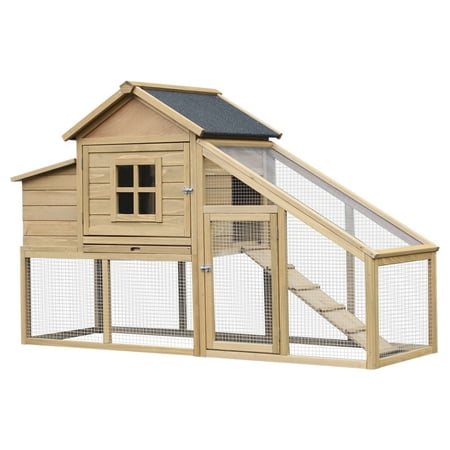 PawHut Outdoor Raised Chicken Coop Hen House with Nesting Box and