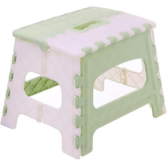 Folding Step Stool Portable Plastic Step Stool Non-Slip Kitchen Bathroom Bedroom Folding Stool Compact Plastic Step Stool Cartoon Stool Outdoor Fishing Children's Stool (Green)