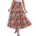 thumbnail image 4 of Floral Midi Skirt for Women Summer Comfy Tiered Elastic High Waisted Skirts Vacation A-Line Flowy Swing Long Skirts Red M, 4 of 6