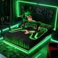 thumbnail image 4 of meiyoeat Boys Gamer Twin Sheet Sets, Hexagon Neon Gaming Console Bedding, Black Green, 3 Pieces, 1 Flat Sheet, 1 Fitted Sheet and 1 Pillowcase, 4 of 6
