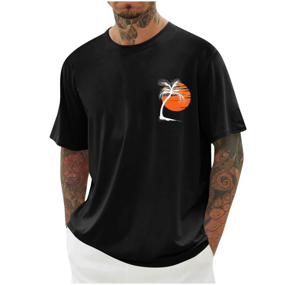 Kalauyu Round Neck Graphic Tees for Men Summer Short Sleeve T-Shirt Basis Tops Shirt